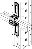 MIC-MI/MQ-X Conector multiángulo galvanizado en caliente (HDG) para la fijación de carriles de carga MQ en perpendicular a vigas MI Aplicaciones 1