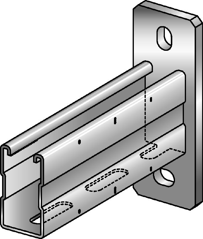 Soporte MQK-72-F Soporte galvanizado en caliente (HDG) de 72 mm de altura, con carril de carga MQ para aplicaciones de carga media