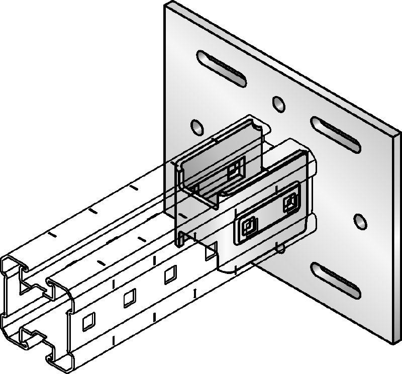 Conector de placa base MIQC-S Placa base galvanizada en caliente (HDG) para la fijación de vigas MIQ a acero en aplicaciones pesadas