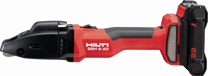 Cortadoras para metal a batería SSH 6-22 Cortadora de doble corte y alta capacidad a batería para corte rápido de chapas de metal y perfiles de hasta 2,5 mm y calibre 12; incluye las hojas SSH CS de Hilti (plataforma de batería Nuron)